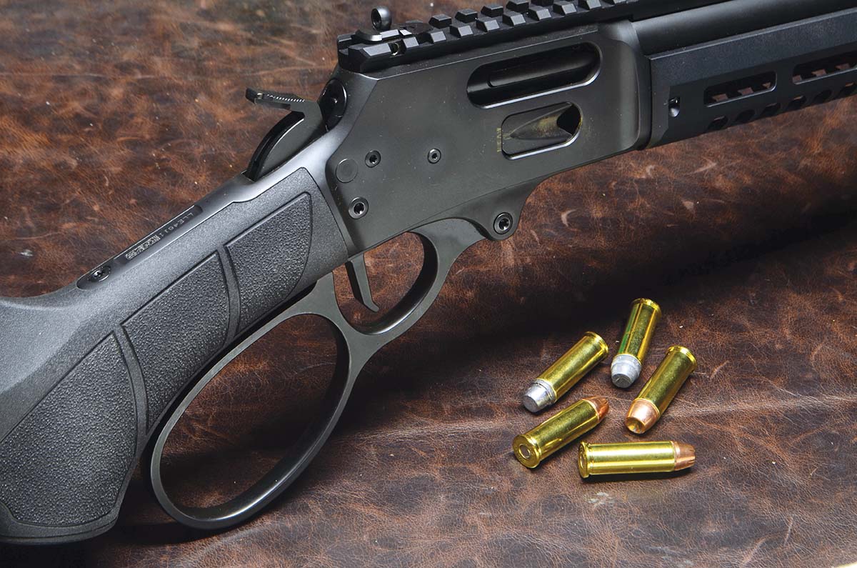Smith & Wesson Model 1854 Stealth Hunter has a 16.3-inch barrel and a tubular magazine, which creates some difficulties  in loading, but it makes good use of 44 Special and 44 Magnum ammunition.